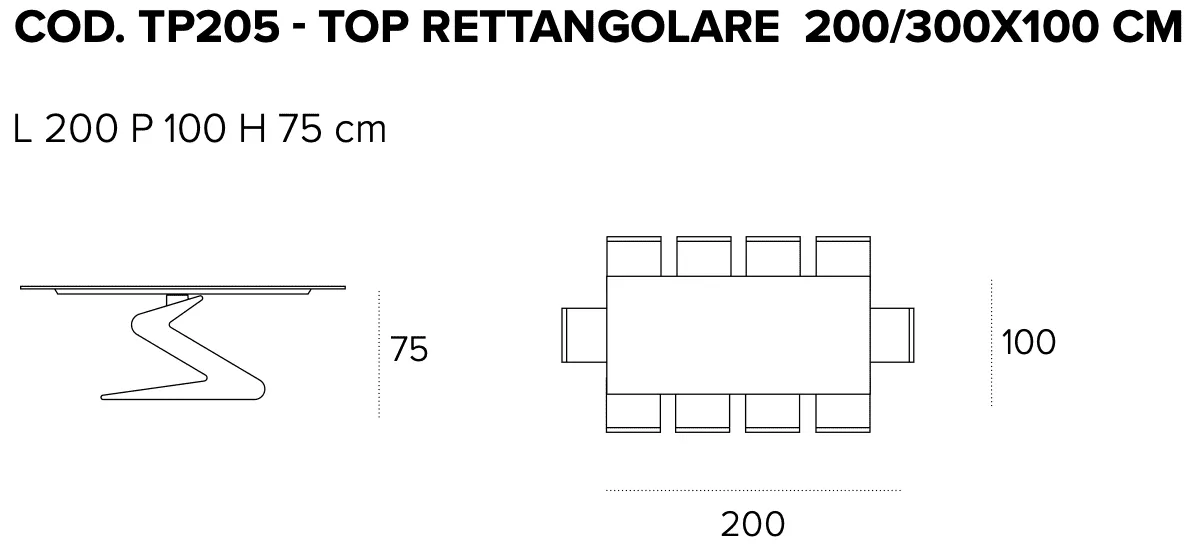 Размеры стола Target Point Zed 200x100 см, TP205